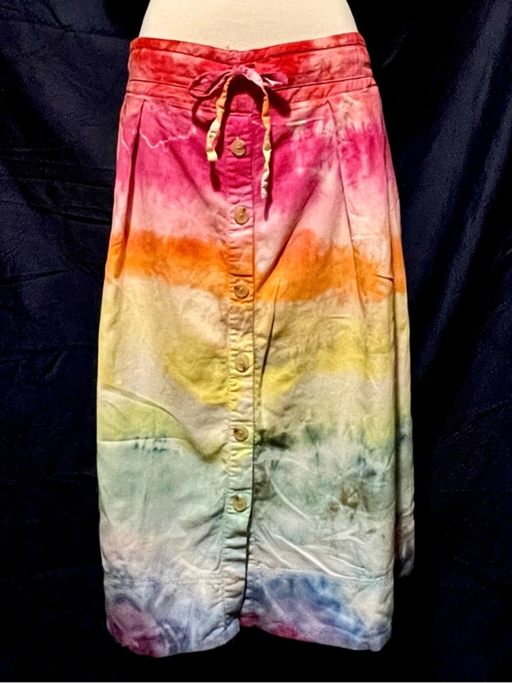 Handmade & Tie-Dye Button-Front Midi Skirt - Multicolor